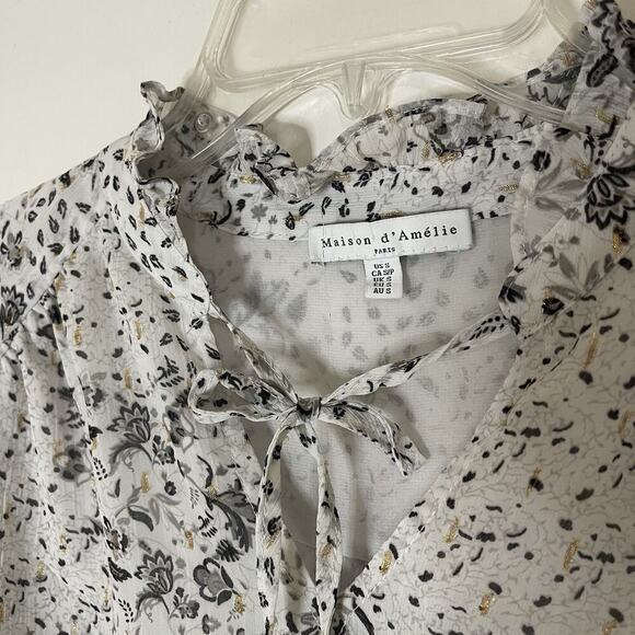 Anthropologie Maison d'amelie long sleeve abstract floral white blouse small - Picture 3 of 6